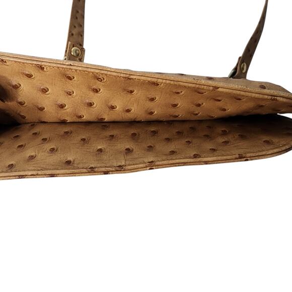 Vintage Triangle New York Camel Tan Ostrich Leather Handbag Purse - Picture 11 of 15